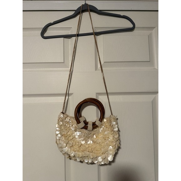 Zara Faux Mother of Pearl Appliqué Bag Purse Crossbody Bohemian Festival TikTok - Picture 10 of 10